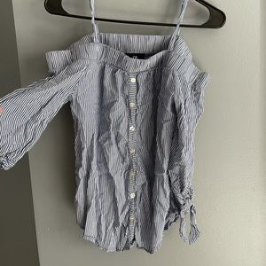 off the shoulder. blue and white stripe